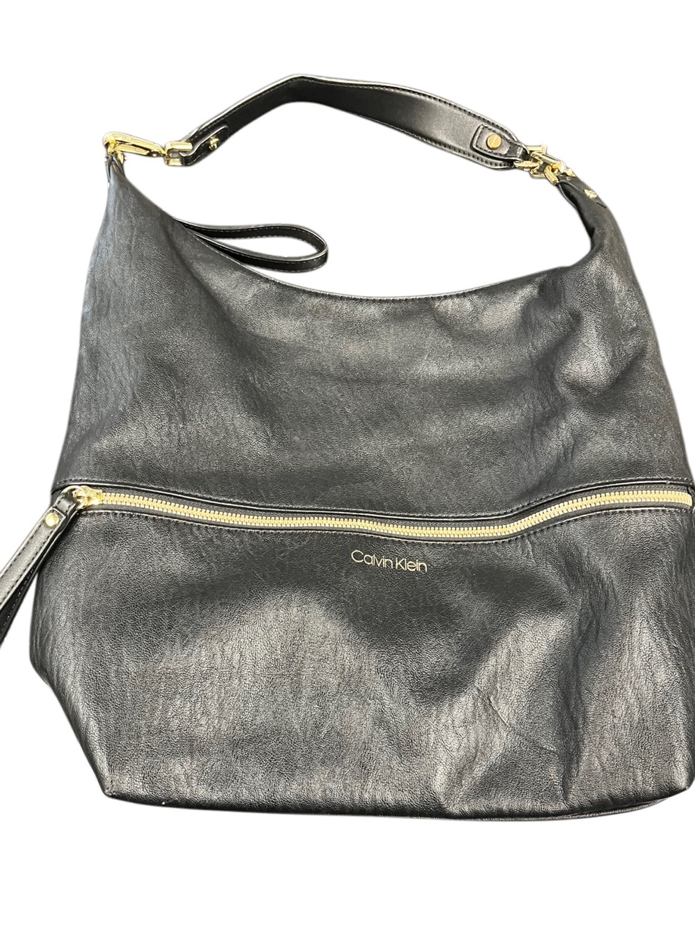 Calvin Klein Black Shoulder Handbag Tote Purse Pockets Gold Tone Hardware